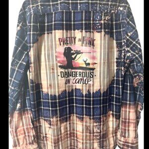 “PRETTY IN PINK DANGEROUS IN CAMO “ Bleached Graphic Southern Oversized Shirt